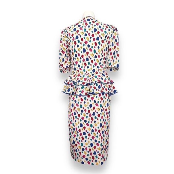 VTG 80s Floral Tulip Peplum Sheath Dress - Picture 2 of 6